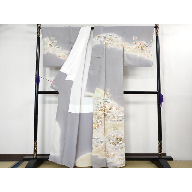 平和屋本店●極上　創業460年・千總　訪問着　駒刺繍　貝桶吉祥花文　藤鼠色地　暈し染め　金彩　三越扱い　逸品　DZAB3553kh6