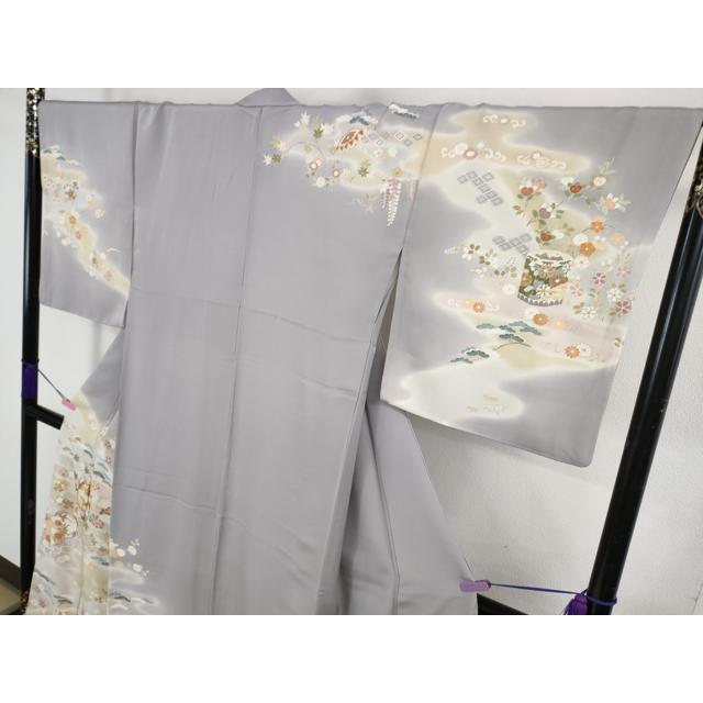 平和屋本店●極上　創業460年・千總　訪問着　駒刺繍　貝桶吉祥花文　藤鼠色地　暈し染め　金彩　三越扱い　逸品　DZAB3553kh6