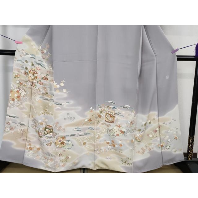 平和屋本店●極上　創業460年・千總　訪問着　駒刺繍　貝桶吉祥花文　藤鼠色地　暈し染め　金彩　三越扱い　逸品　DZAB3553kh6