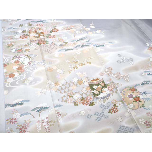 平和屋本店●極上　創業460年・千總　訪問着　駒刺繍　貝桶吉祥花文　藤鼠色地　暈し染め　金彩　三越扱い　逸品　DZAB3553kh6