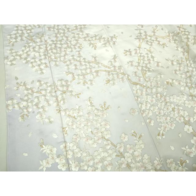 平和屋本店●最高級　京都老舗 尾峨佐染繍 　訪問着　総手刺繍　枝桜　白地　金銀糸　反端・紙タグ付き　逸品　未使用　DZAB3573kh6_4