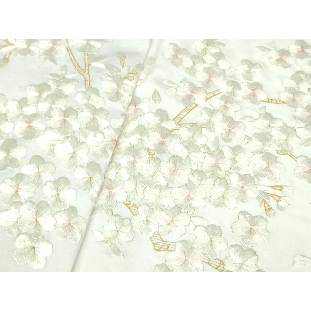 平和屋本店●最高級　京都老舗 尾峨佐染繍 　訪問着　総手刺繍　枝桜　白地　金銀糸　反端・紙タグ付き　逸品　未使用　DZAB3573kh6_5