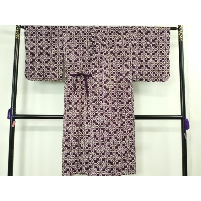 単衣 付下げ 建造物 花草模様 しつけ糸 KK-2354 平和屋本店＃希少 岩手の匠 草紫堂 南部絞り 紫根染 綿 道中着 ロング