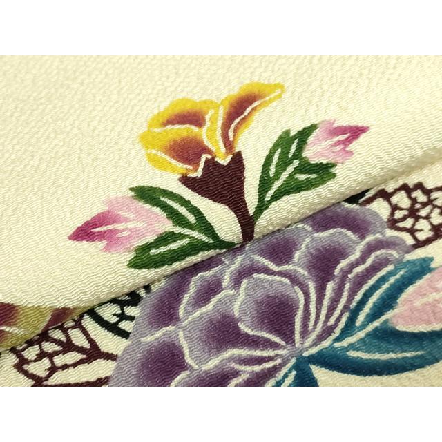 平和屋本店●極上　本場琉球紅型　小紋　藍型染　舞扇花文　逸品　DZAB5190kh6 平和屋本店□極上 訪問着 本場琉球紅型 風景花文 秘色色地 高島屋扱い
