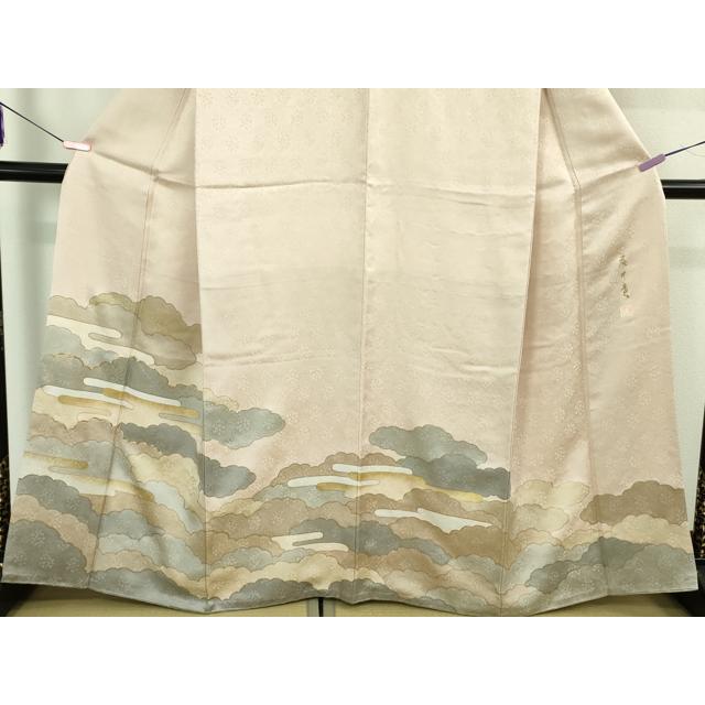 平和屋本店○極上 皇室献上作家 藤井寛 色留袖 駒刺繍 雲重ねエ霞 薄