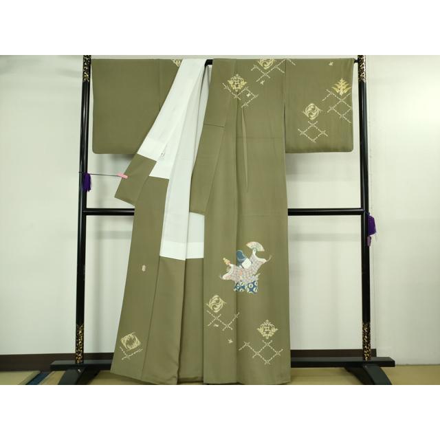 平和屋本店●極上　二代目・由水十久　本加賀友禅　訪問着　豊年五穀文　利休色地　証紙付き　逸品　DZAB3710kh6_1