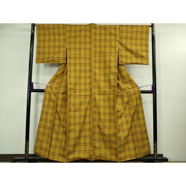 平和屋本店○極上 本場黄八丈 まるまなこ 紬 格子 逸品 DZAB3757kh6 