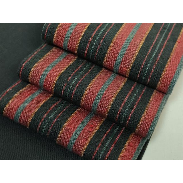 平和屋着物＊夏物　紗紬　縞　黒地　正絹　逸品　AABF5791fy 平和屋本店○極上 男性 浦野理一 経節紬 角帯 縞 黒地 逸品