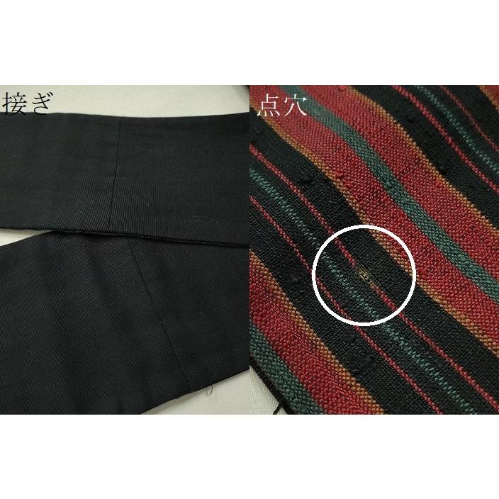 平和屋本店○極上 男性 浦野理一 経節紬 角帯 縞 黒地 逸品