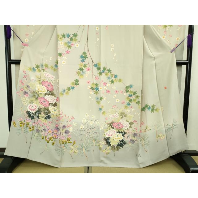 平和屋本店●極上　本加賀友禅作家　百貫廣樹　振袖　吉祥花文　灰梅色地　暈し染め　逸品　DZAB4031kh6_3