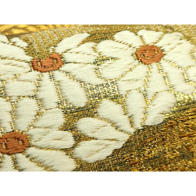 袋帯 花 鳥 金糸 六通 約420㎝ 和服帯☆ 札幌市 豊平区 平岸 袋帯 本金二重箔 扇面花鳥 文六通柄 良品 フォーマル用 正絹 古典柄 箔