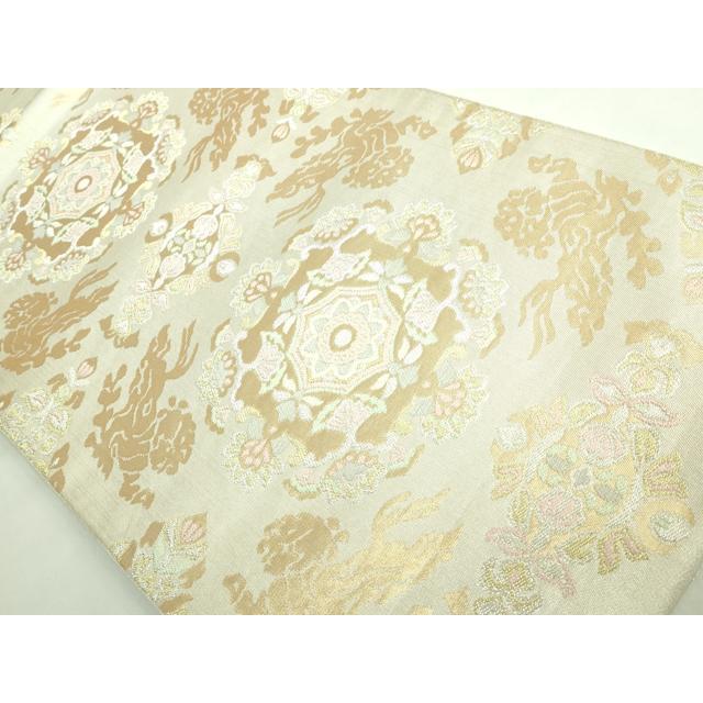 平和屋着物●両面　六通柄袋帯　花丸文　刺し子　総刺繍　金銀糸　正絹　逸品　DABD1891ps 平和屋着物○極上 創業280年 誉田屋源兵衛 六通柄袋帯 唐織 橘花文 金