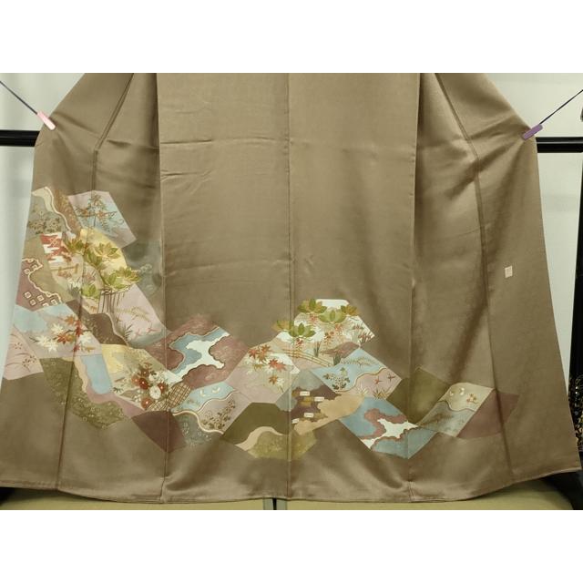 平和屋本店○極上 皇室献上作家 藤井寛 色留袖 駒刺繍 舞蝶四季花文 銀