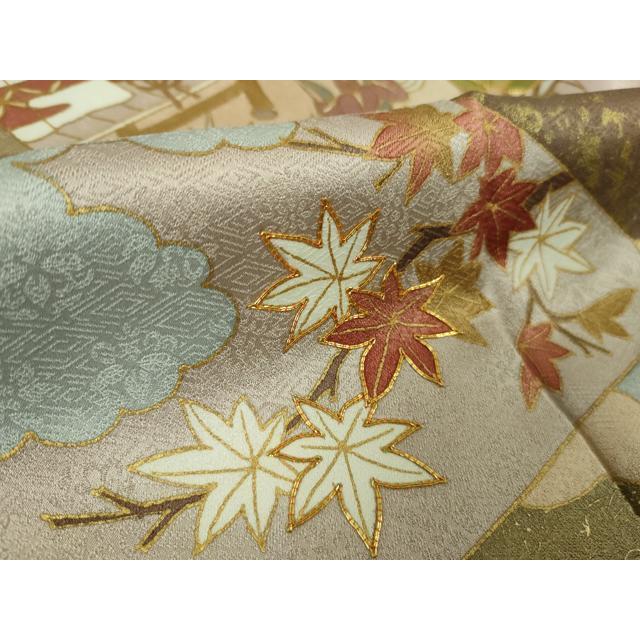 平和屋本店●極上　皇室献上作家　藤井寛　色留袖　駒刺繍　舞蝶四季花文　銀煤竹色地　金彩　逸品　DZAB4741kh6 平和屋本店○極上 皇室献上作家 藤井寛 色留袖 駒刺繍 舞蝶四季花文 銀