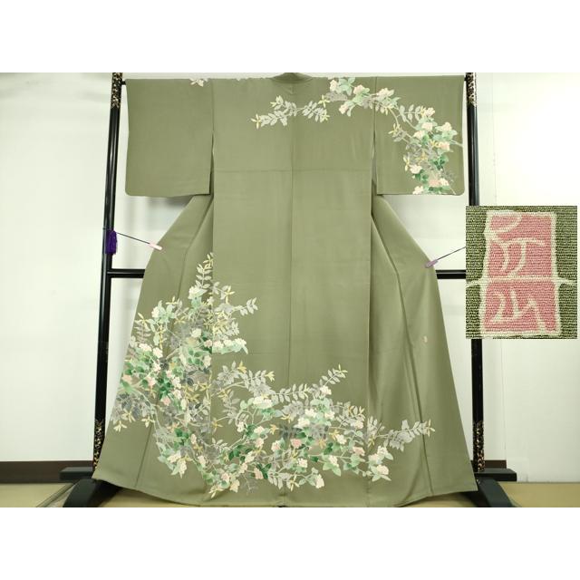 平和屋本店○極上 本加賀友禅作家 東藤岳 訪問着 枝花文 灰汁色地 逸品