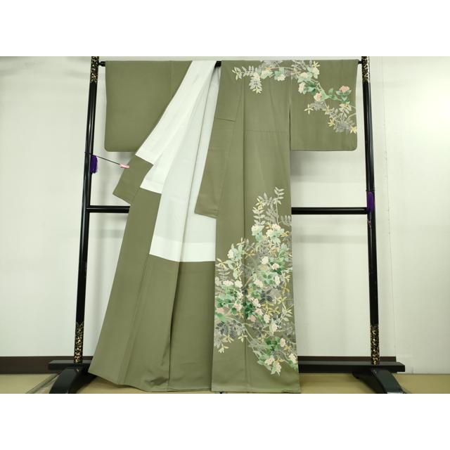 平和屋本店○極上 本加賀友禅作家 東藤岳 訪問着 枝花文 灰汁色地 逸品