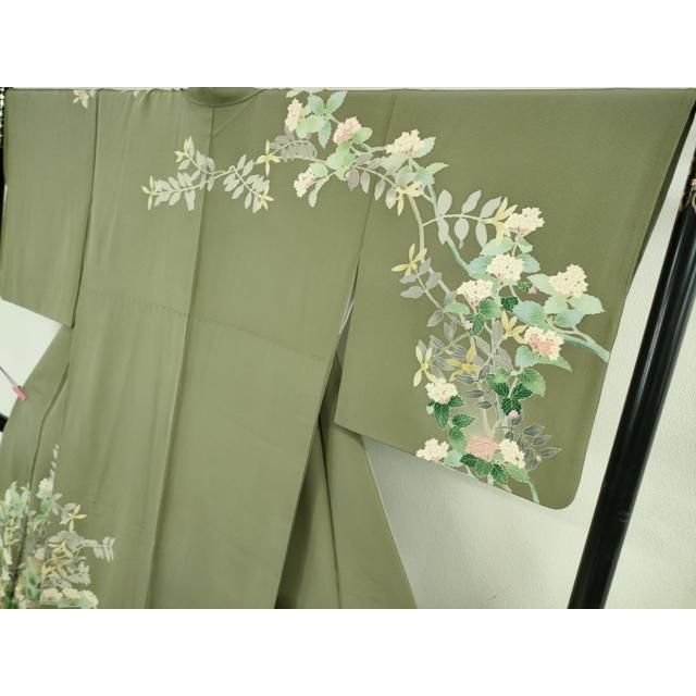 平和屋本店○極上 本加賀友禅作家 東藤岳 訪問着 枝花文 灰汁色地 逸品
