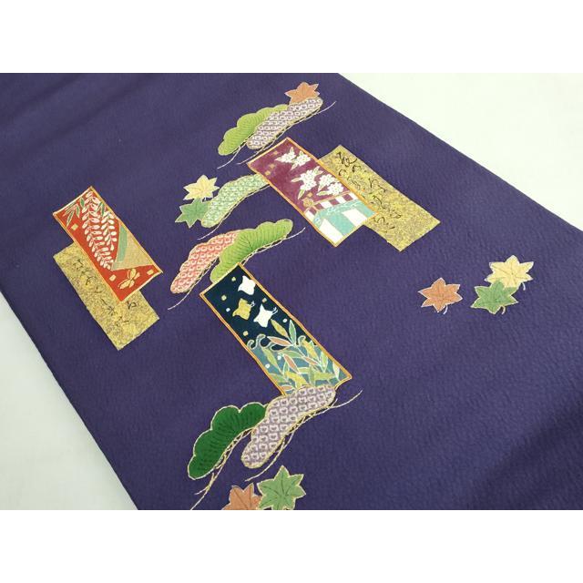 平和屋本店●極上　人形作家・ホリヒロシ　太鼓柄　京袋帯　駒刺繍　短冊花文　鉄紺色地　金彩　共箱付き　逸品　DZAB5594kh6_2