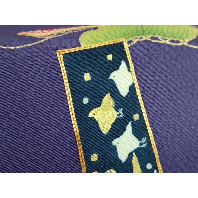 平和屋本店●極上　人形作家・ホリヒロシ　太鼓柄　京袋帯　駒刺繍　短冊花文　鉄紺色地　金彩　共箱付き　逸品　DZAB5594kh6_4