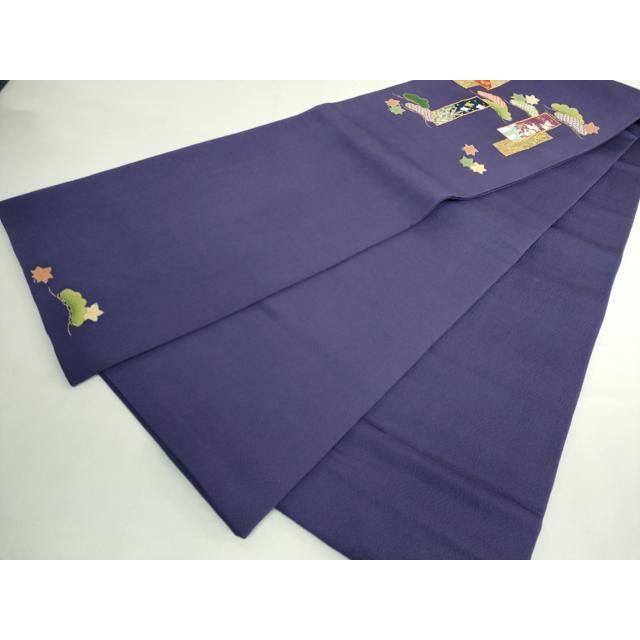 平和屋本店●極上　人形作家・ホリヒロシ　太鼓柄　京袋帯　駒刺繍　短冊花文　鉄紺色地　金彩　共箱付き　逸品　DZAB5594kh6_9