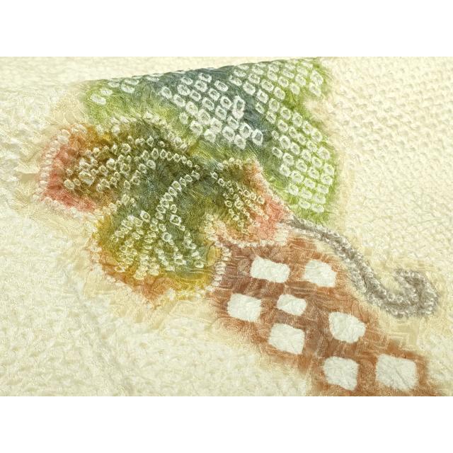 平和屋本店●極上　名門　藤娘きぬたや・総絞り　訪問着　葡萄蔦の葉文　象牙色地　落款有り　反端付き　逸品　DZAB5817kh6_6