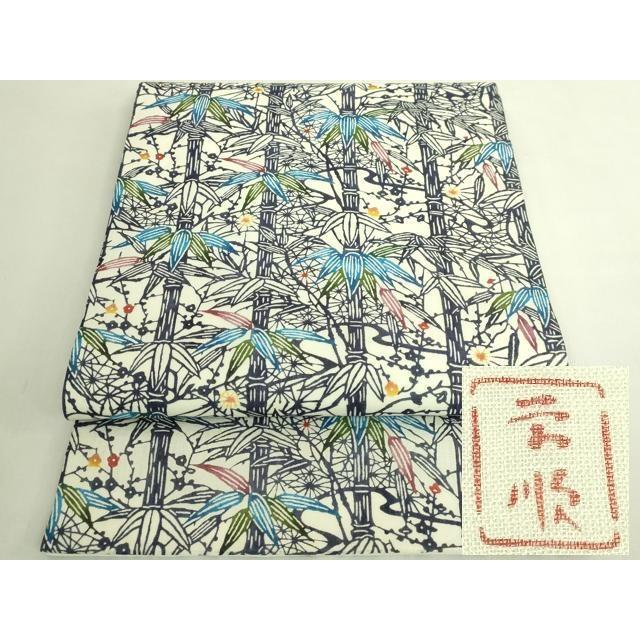 平和屋本店■最高級　夏物　城間栄順　本場琉球紅型　九寸開き名古屋帯　草花文　麻　反端・紙タグ付き　逸品　未使用　DZAA8772kh5 平和屋本店＊最高級 夏物 城間栄順 本場琉球紅型 九寸開き名古屋帯