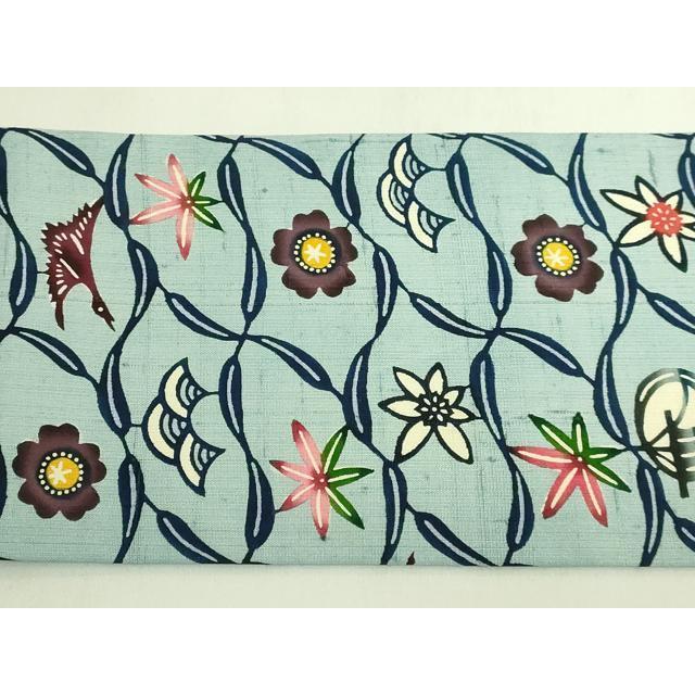 叶工房 手差本紅型 小紋　紬地　風景　飛鶴花文　反端付き　正絹　逸品 平和屋着物○極上 本場琉球紅型 つけ帯 紬地 飛鳥花文 逸品