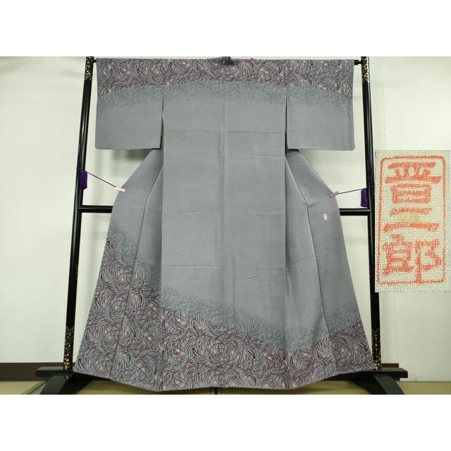 平和屋本店○極上 本場琉球紅型 平野晋二郎 訪問着 草葉文 桔梗鼠色地
