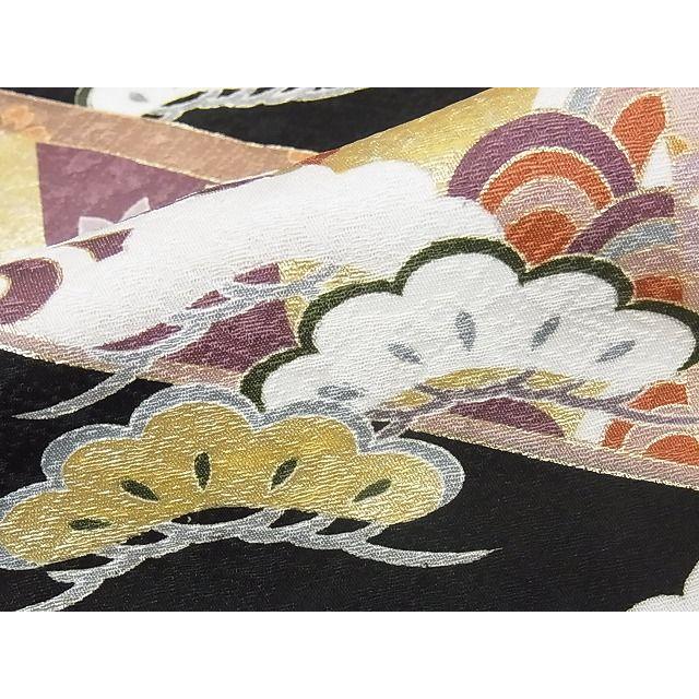 平和屋本店□極上 訪問着 駒刺繍 吉祥花文 黒地 金彩 正絹 逸品