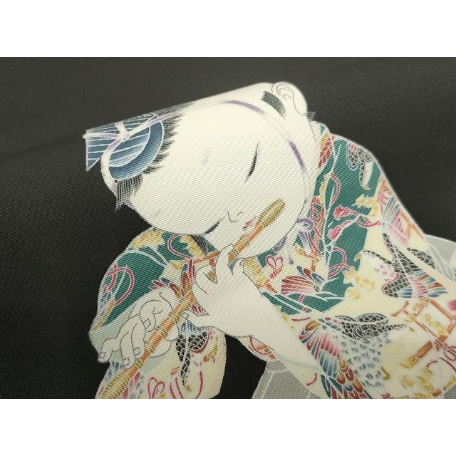 平和屋本店●極上　塩瀬　二代目・由水十久　本加賀友禅　九寸名古屋帯　人物　学士　黒地　正絹　逸品　KAAA10634kk4_2
