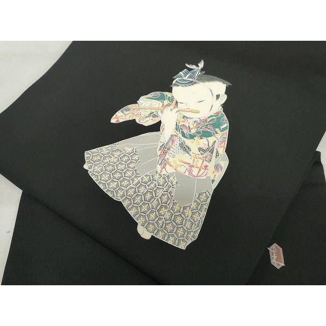 平和屋本店●極上　塩瀬　二代目・由水十久　本加賀友禅　九寸名古屋帯　人物　学士　黒地　正絹　逸品　KAAA10634kk4_8
