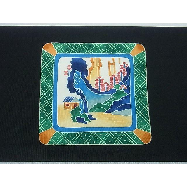 平和屋本店●最高級　人間国宝　本加賀友禅　木村雨山　塩瀬　名古屋帯　黒地　逸品　未使用　kh236 平和屋本店○最高級 人間国宝 本加賀友禅 木村雨山 塩瀬 名古屋帯 黒地