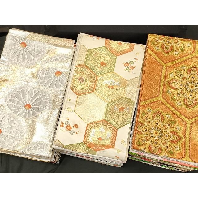 平和屋本店■袋帯 西陣 まとめて100点 鶴 蝶 風景 更紗 花柄 宝相華 楽器 佐賀錦 金銀糸 など 着用可能多数 未使用品あり 全て正絹 se3445