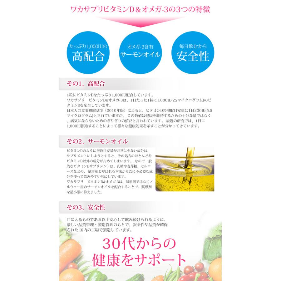 ワカサプリ サプリメント ビタミンD＆オメガ-3 60粒 約2ヶ月分 健康
