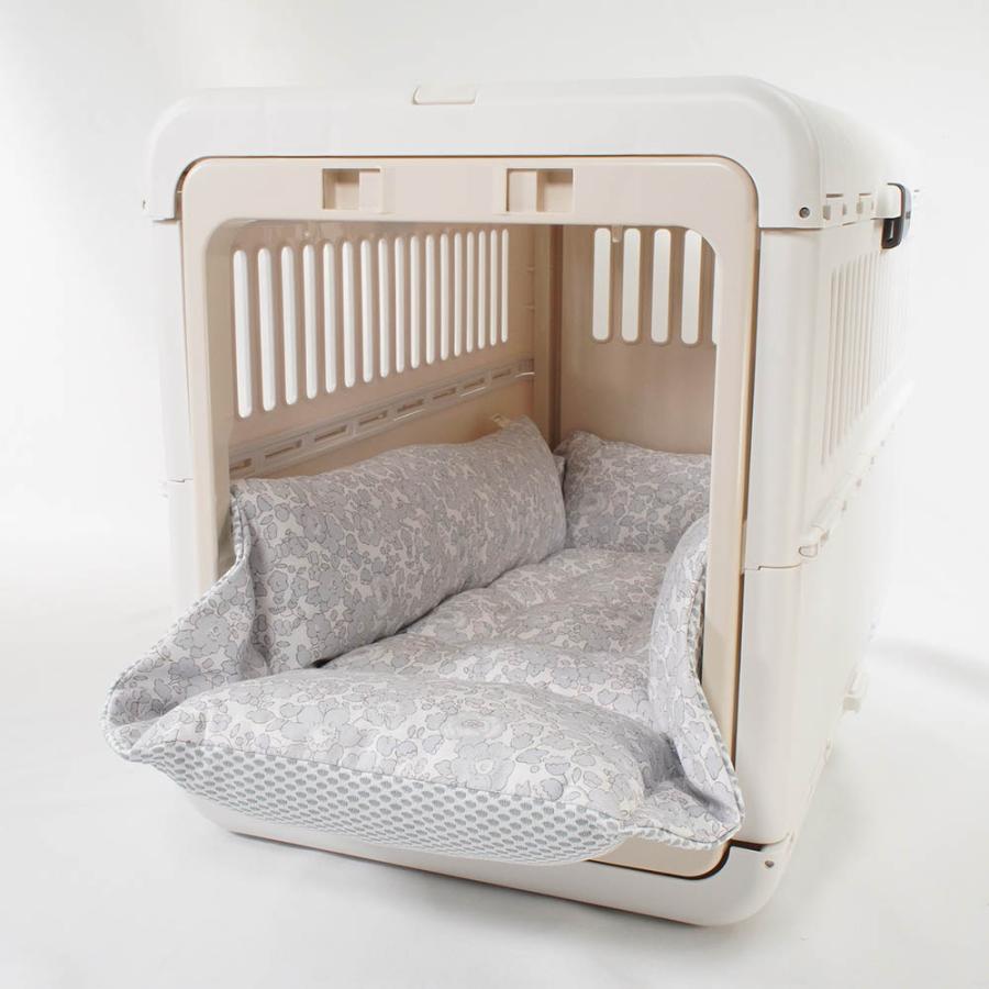 ペットが喜ぶ 夏用キャリークッションベッド クレート マット おしゃれ iCOLD 接触冷感 リバティプリント Betsy グレー Mサイズ_7