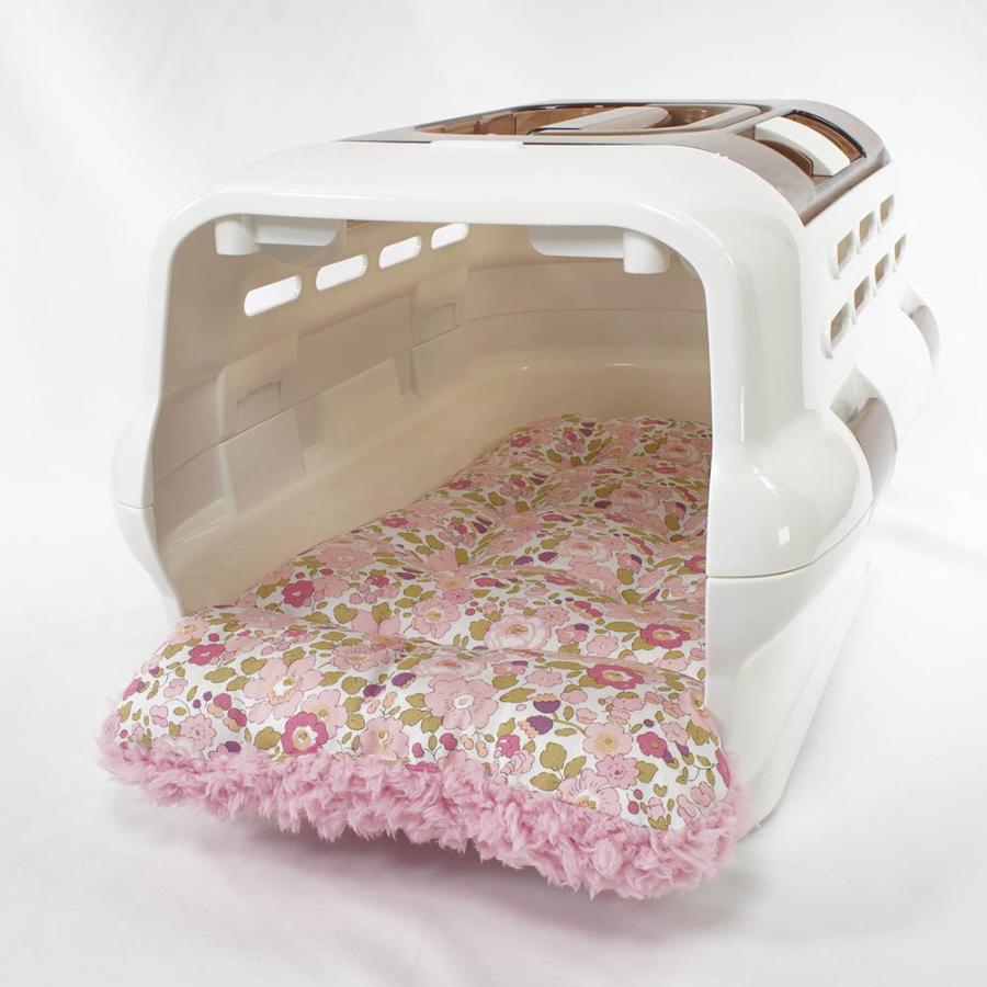 あごのせ縁無しクッション リバティプリント Betsy ピンクファー Sサイズ クレートクッションの画像