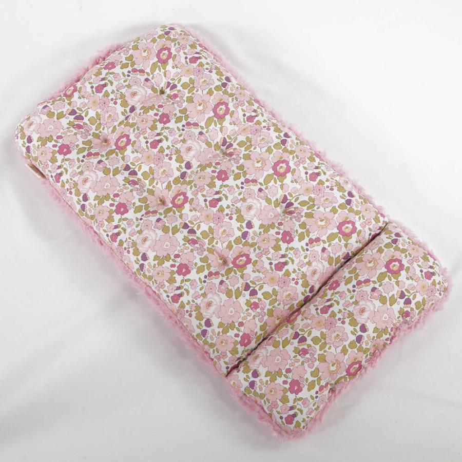 あごのせ縁無しクッション リバティプリント Betsy ピンクファー Sサイズ クレートクッションの画像