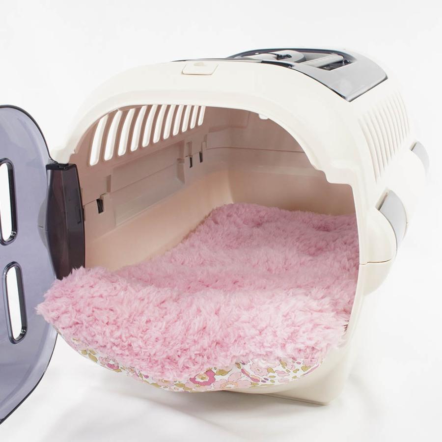あごのせ縁無しクッション リバティプリント Betsy ピンクファー Sサイズ クレートクッションの画像