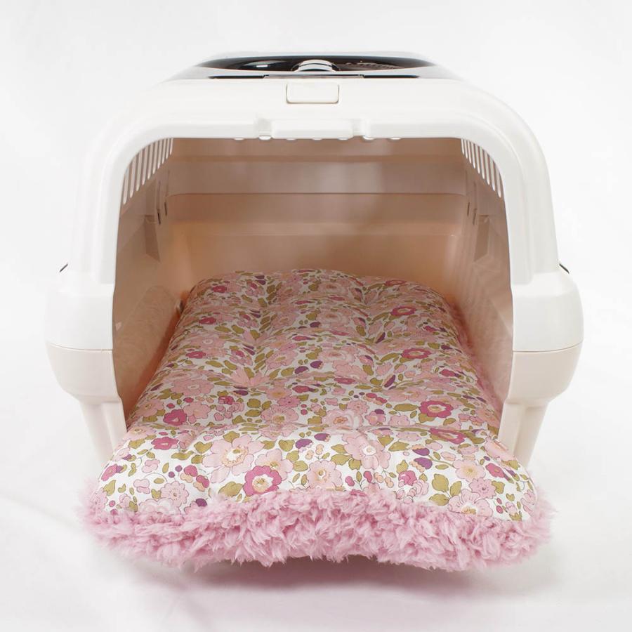 あごのせ縁無しクッション リバティプリント Betsy ピンクファー Sサイズ クレートクッションの画像
