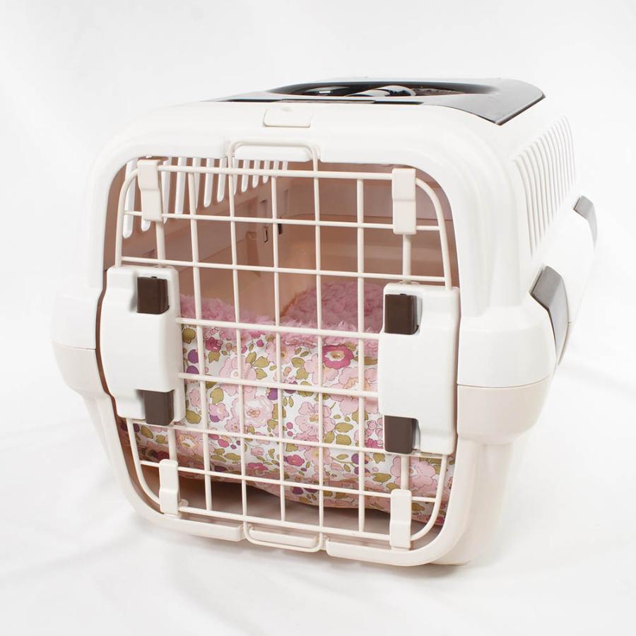 あごのせ縁無しクッション リバティプリント Betsy ピンクファー Sサイズ クレートクッションの画像