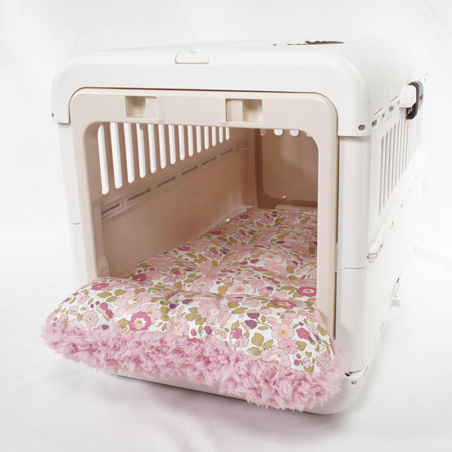 あごのせ縁無しクッション リバティプリント Betsy ピンクファー Sサイズ クレートクッションの画像