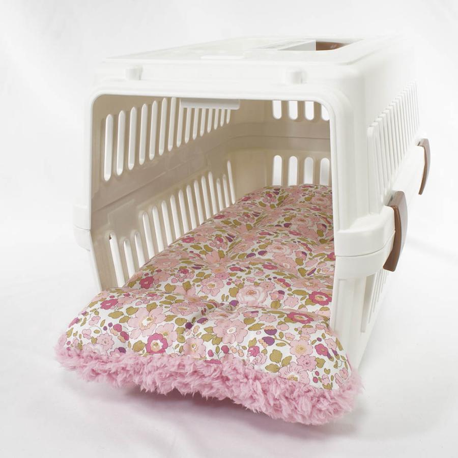 あごのせ縁無しクッション リバティプリント Betsy ピンクファー Sサイズ クレートクッションの画像
