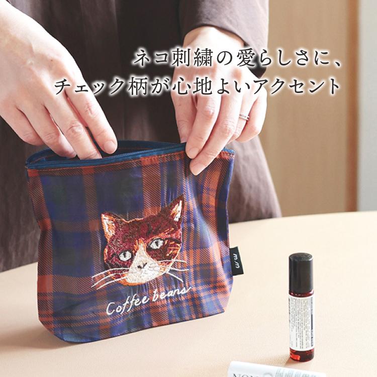 猫の刺繍付きチェック柄ポーチ 松尾ミユキ 爆買 ポーチ Matsuo Miyuki シアーポーチ 全5種 タータン