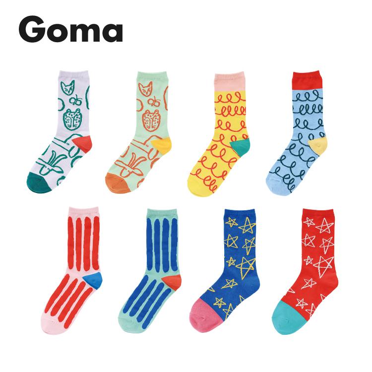 靴下 Goma ソックス 全8種 星 コード ライン 手書き風 カラフル ポップ