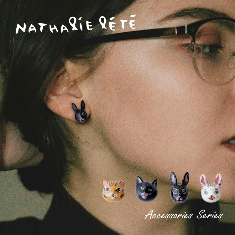 Nathalie Lete（ナタリーレテ） | ピアス 全4種 | ポーチ付き 猫 黒