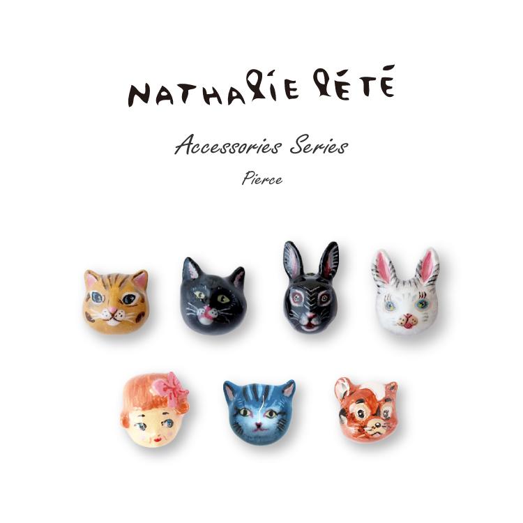 Nathalie Lete（ナタリーレテ） ピアス 全7種 ポーチ付き 猫 黒ねこ