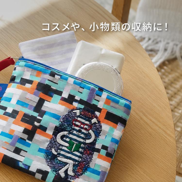 フラットポーチ AMICA ポーチ Sサイズ 全3種 刺繍 ステッチ マチ無し
