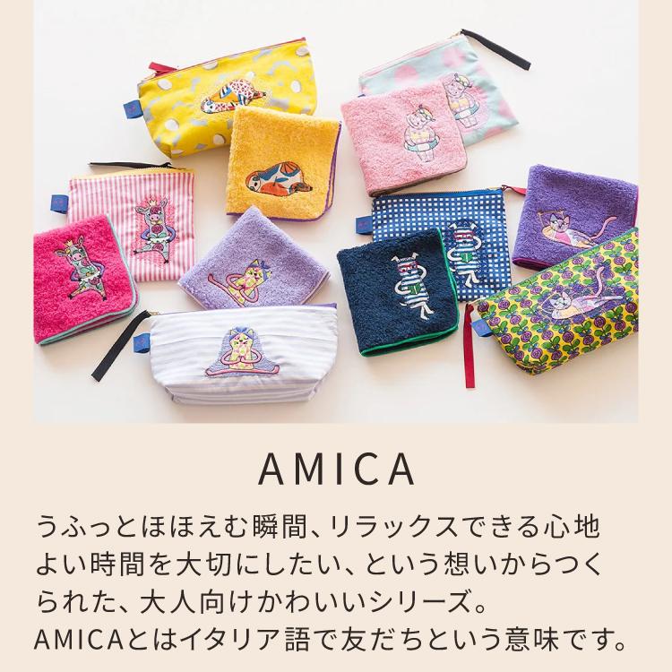フラットポーチ AMICA ポーチ Sサイズ 全3種 刺繍 ステッチ マチ無し