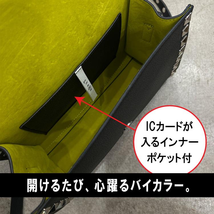 ショルダーバッグ studs shoulder 全5色 スタッズ シンプル かっこいい 個性的 インパクト 内ポケット チャーム 斜め掛け 肩掛け 長さ調節
