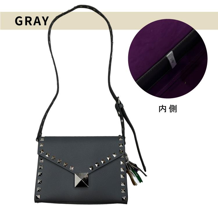 ショルダーバッグ studs shoulder 全5色 スタッズ シンプル かっこいい 個性的 インパクト 内ポケット チャーム 斜め掛け 肩掛け 長さ調節